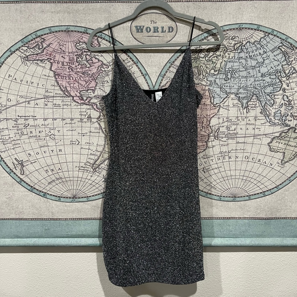 NWT H&M DIVIDED shimmery silver and black mini dress